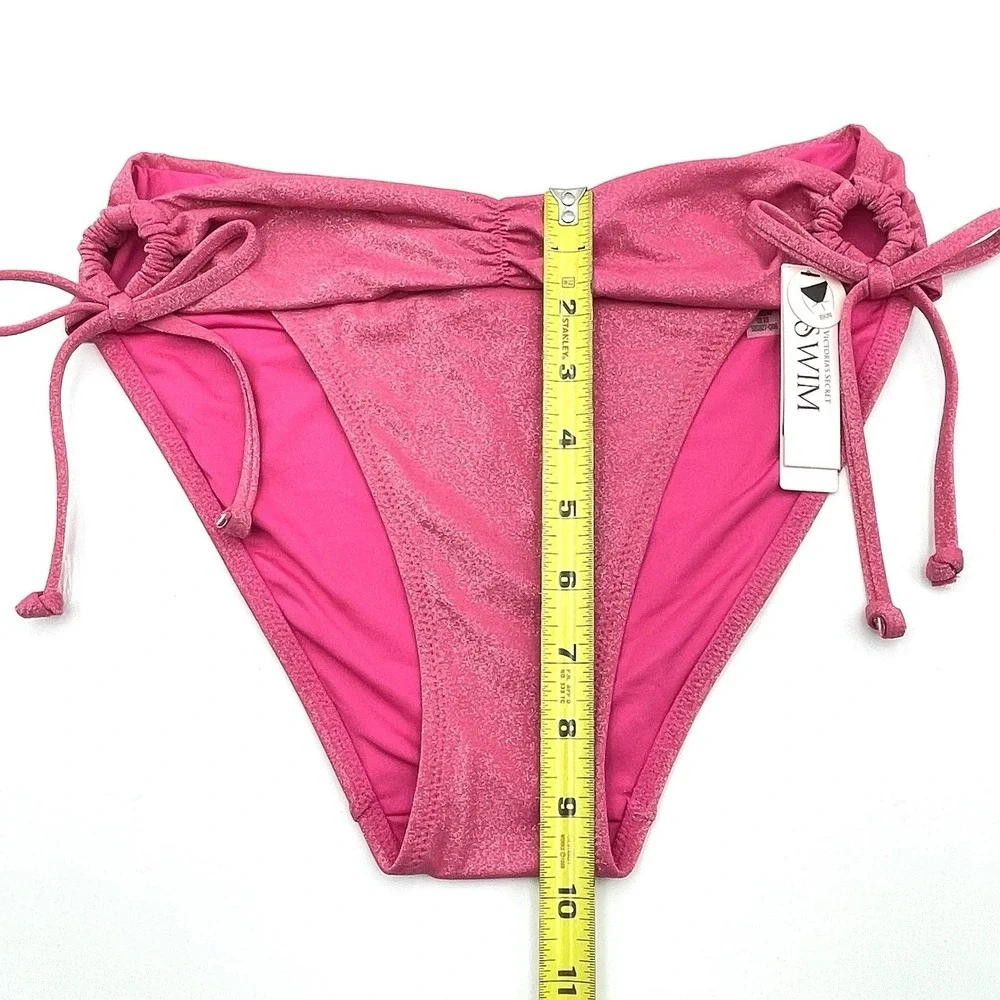 Victoria's Secret Nwt Pink Shimmer Side Tie Ruched Front Swim Bikini Bottom M